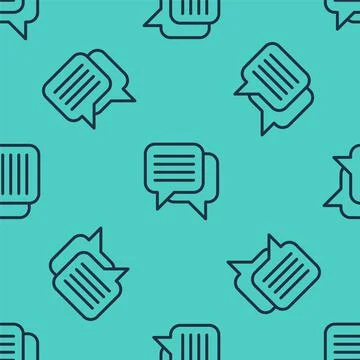 Black line Speech bubble chat icon isolated seamless pattern on green backgro Stock Illustration