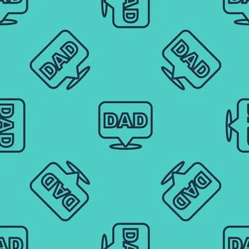 Black line Speech bubble dad icon isolated seamless pattern on green background Stock Illustration