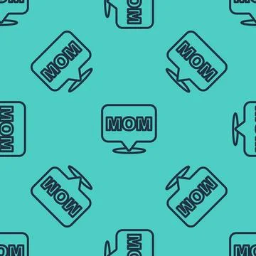 Black line Speech bubble mom icon isolated seamless pattern on green background 스톡 일러스트