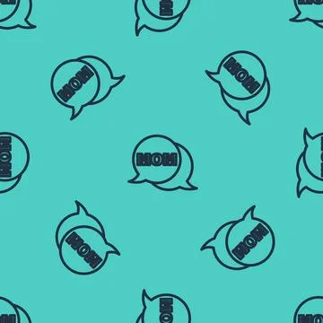 Black line Speech bubble mom icon isolated seamless pattern on green background Stock Illustration