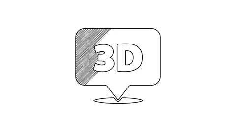 Black line Speech bubble with text 3D icon isolated on white background. 4K Stock Footage 201454397