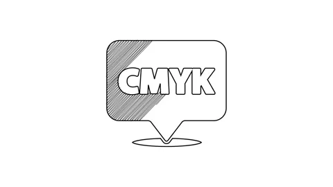 Black line Speech bubble with text CMYK icon isolated on white background. 4K Stock Footage 201454662