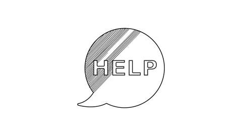 Black line Speech bubble with text Help icon isolated on white background. 4K Stock Footage 201587011