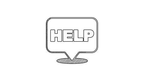 Black line Speech bubble with text Help icon isolated on white background. 4K Stock Footage 201587213