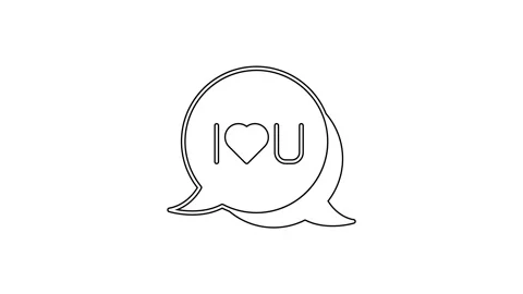 Black line Speech bubble with text I love you icon isolated on white background Stock Footage 225863385