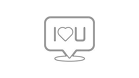 Black line Speech bubble with text I love you icon isolated on white background Stock Footage 225864977