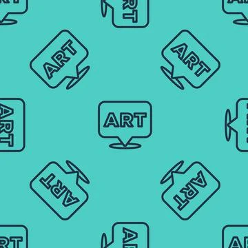 Black line Speech bubble with text art icon isolated seamless pattern on green Stock Illustration