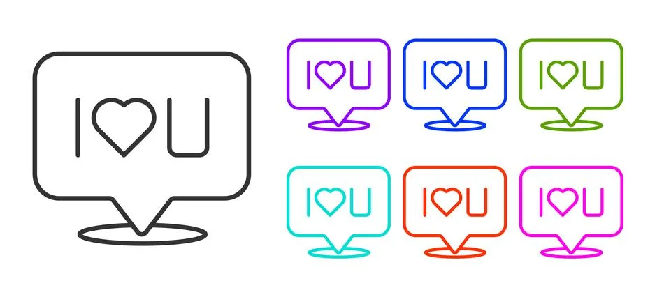 Black line Speech bubble with text I love you icon isolated on white backgr.. 스톡 일러스트
