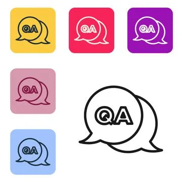 Black line Speech bubbles with Question and Answer icon isolated on white Illustrazione stock