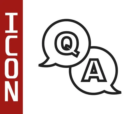 Black line Speech bubbles with Question and Answer icon isolated on white Stock Illustration