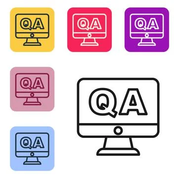 Black line Speech bubbles with Question and Answer icon isolated on white Stock Illustration