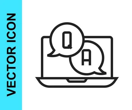 Black line Speech bubbles with Question and Answer icon isolated on white Illustrazione stock