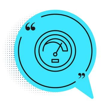 Black line Speedometer icon isolated on white background. Blue speech bubble 스톡 일러스트
