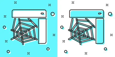 Black line Spider web icon isolated on green and white background. Cobweb sig 스톡 일러스트