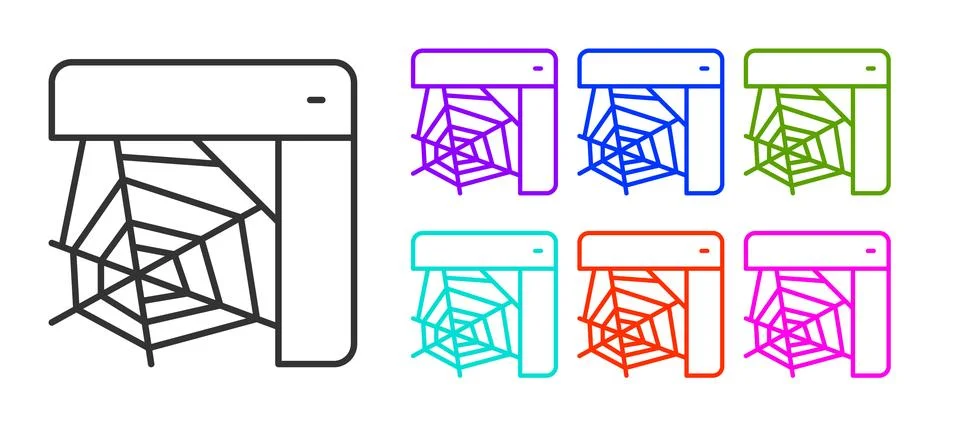 Black line Spider web icon isolated on white background. Cobweb sign. Happy H Stock Illustration