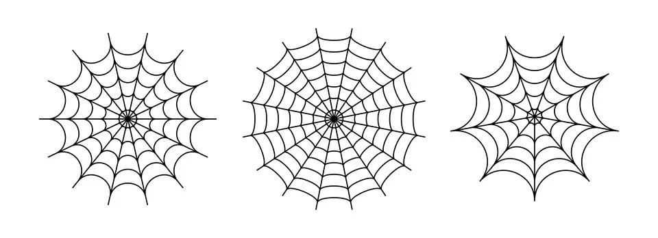 Black line spider web set. Simplified cobweb collection. Halloween frame and Stock Illustration