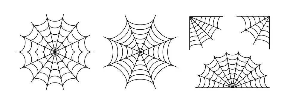 Black line spider web set. Simplified cobweb corner collection. Halloween frame Stock Illustration