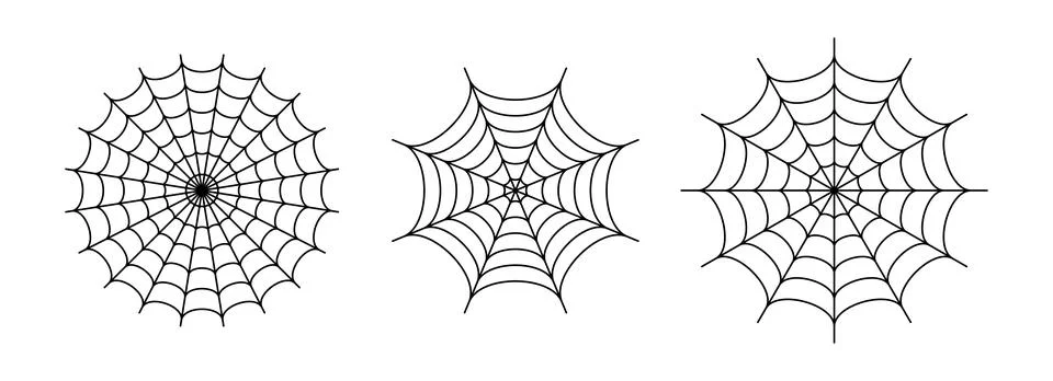 Black line spider web set. Simplified cobweb collection. Halloween frame and Stock Illustration
