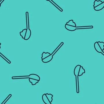 Black line Spoon with sugar icon isolated seamless pattern on green backgro.. Stock Illustration