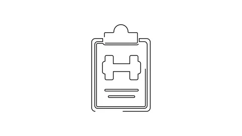 Black line Sport training program or fitness plan icon isolated on white Stock Footage 139032737