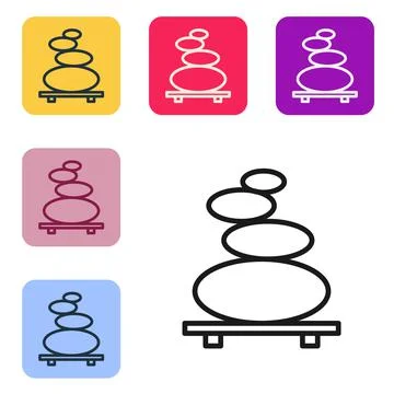 Black line Stack hot stones icon isolated on white background. Spa salon Illustrazione stock