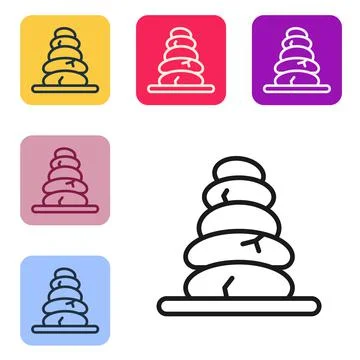 Black line Stack hot stones icon isolated on white background. Spa salon Stock Illustration