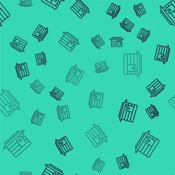 Black line Stack of pancakes with honey icon isolated seamless pattern on green 库存插图