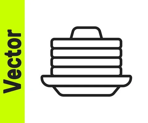Black line Stack of pancakes with honey icon isolated on white background イラスト素材