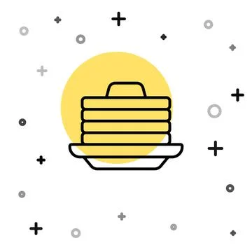 Black line Stack of pancakes with honey icon isolated on white background Stock Illustration