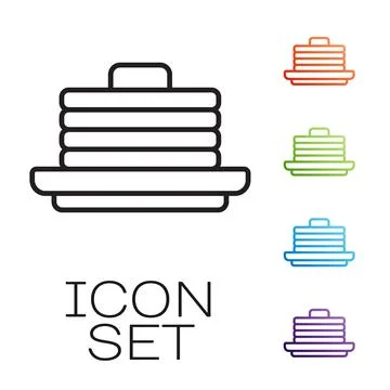 Black line Stack of pancakes icon isolated on white background. Baking with Illustrazione stock