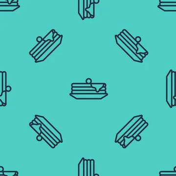 Black line Stack of pancakes icon isolated seamless pattern on green background Illustrazione stock