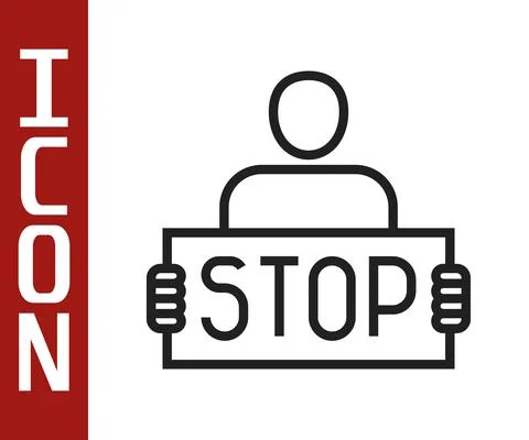 Black line Stop war icon isolated on white background. Antiwar protest. World Stock Illustration