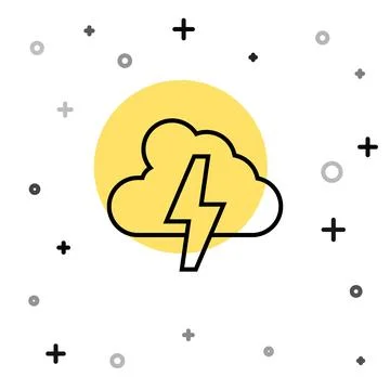 Black line Storm icon isolated on white background. Cloud and lightning sig.. Stock Illustration