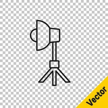 Black line Studio light bulb in softbox icon isolated on transparent background Stock Illustration