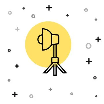 Black line Studio light bulb in softbox icon isolated on white background Stock Illustration