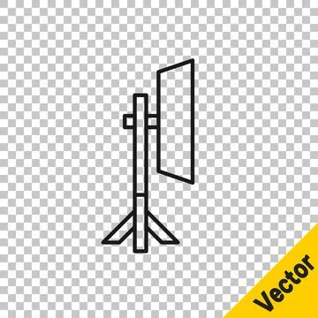 Black line Studio light bulb in softbox icon isolated on transparent background Stock Illustration