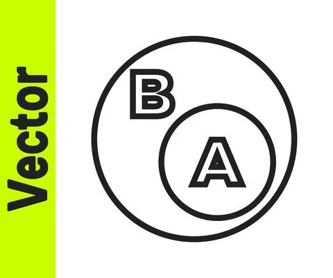 Black line Subsets, mathematics, a is subset of b icon isolated on white Illustrazione stock