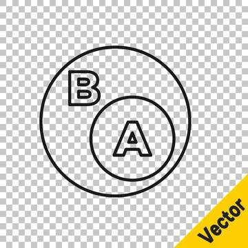 Black line Subsets, mathematics, a is subset of b icon isolated on transparent Illustrazione stock