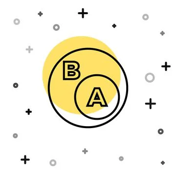 Black line Subsets, mathematics, a is subset of b icon isolated on white Illustrazione stock