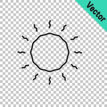 Black line Sun icon isolated on transparent background. Vector Illustrazione stock