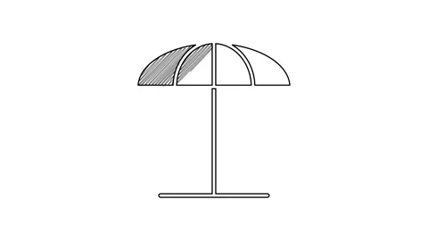 Black line Sun protective umbrella for beach icon isolated on white background Stock Footage 201420976