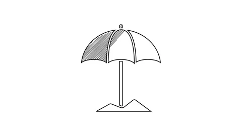 Black line Sun protective umbrella for beach icon isolated on white background Stock Footage 201451727