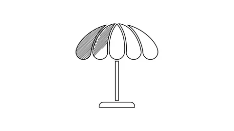 Black line Sun protective umbrella for beach icon isolated on white background Stock Footage 201461441