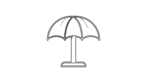 Black line Sun protective umbrella for beach icon isolated on white background Stock Footage 201585105