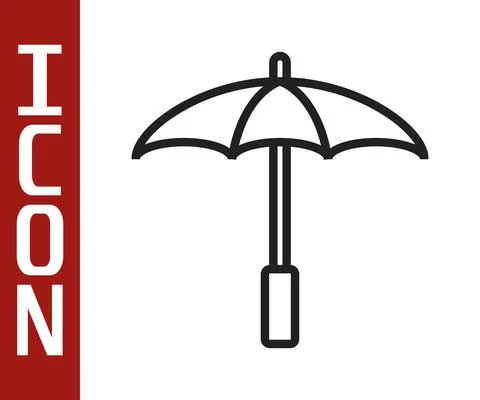 Black line Sun protective umbrella for beach icon isolated on white background 스톡 일러스트