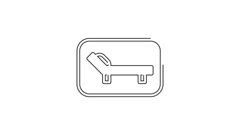 Black line Sunbed icon isolated on white background. Sun lounger. 4K Video Stock Footage 142676601