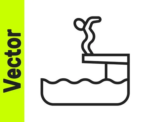 Black line Swimmer diving into pool icon isolated on white background. Vector Stock Illustration