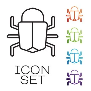 Black line System bug concept icon isolated on white background. Code bug Illustrazione stock