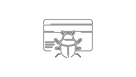 Black line System bug in credit card icon isolated on white background. Code bug Stock Footage 138975213