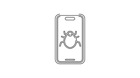 Black line System bug on mobile icon isolated on white background. Code bug Stock Footage 145387606